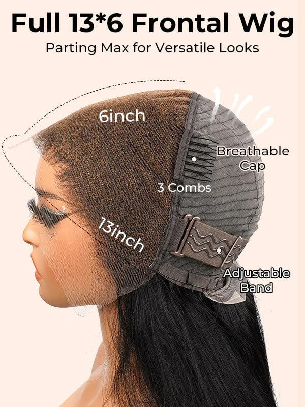 M Shaped Hairline Long Straight 13x6 HD Lace Wig With Highlights Human Hair