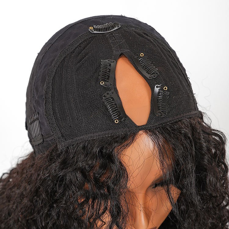 9A Virgin Hair V Part Deep Wave Wig U Part Curly Wigs With Drawstring Human Hair