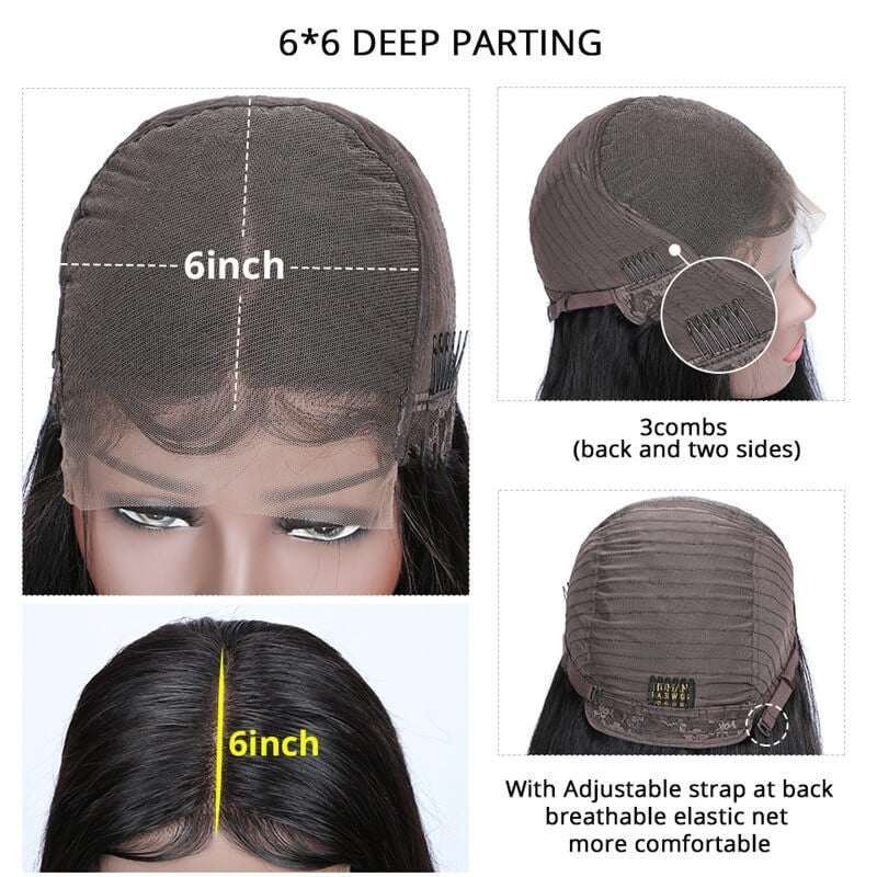 9A Virgin Hair Curly Wigs 6×6 Transparent Lace Wig 6 By 6 HD Lace Wig Black