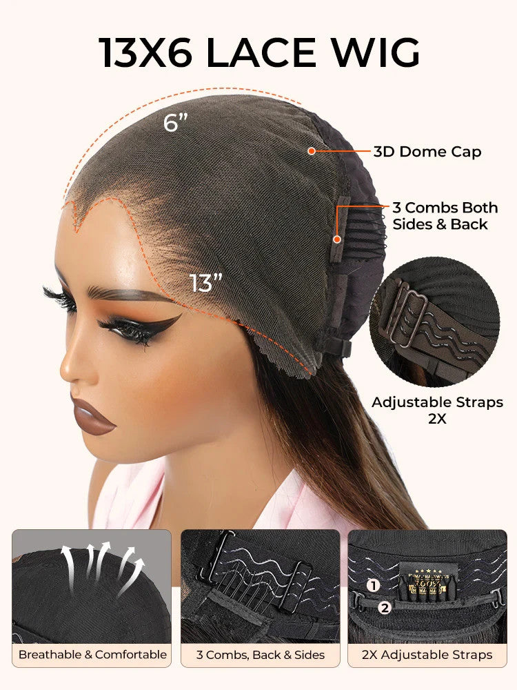 Ombre Blonde Highlight M Hairline Straight 13x6 Lace Front Wig Human Hair