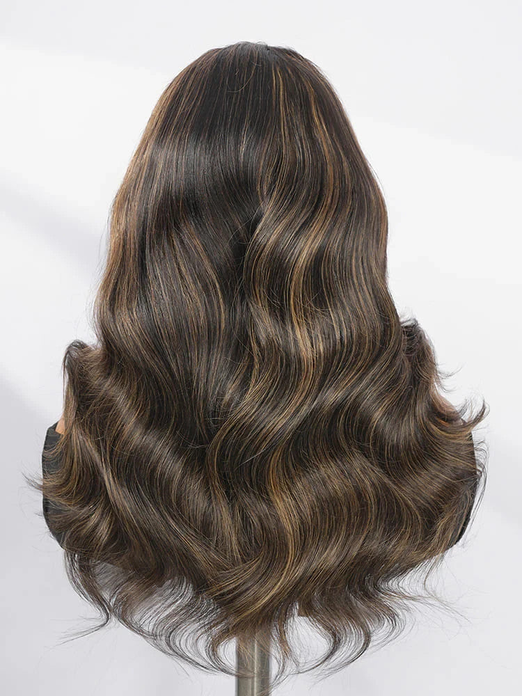 Pre-Styled C Part Highlight Ash Blonde Layered Cut Body Wave 13x4 Lace Front Wig