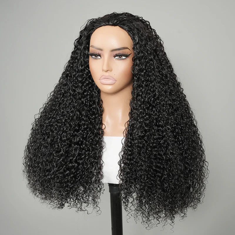9A Virgin hair Curly Half Wig With Drawstring Flip Over Wig Natural Black