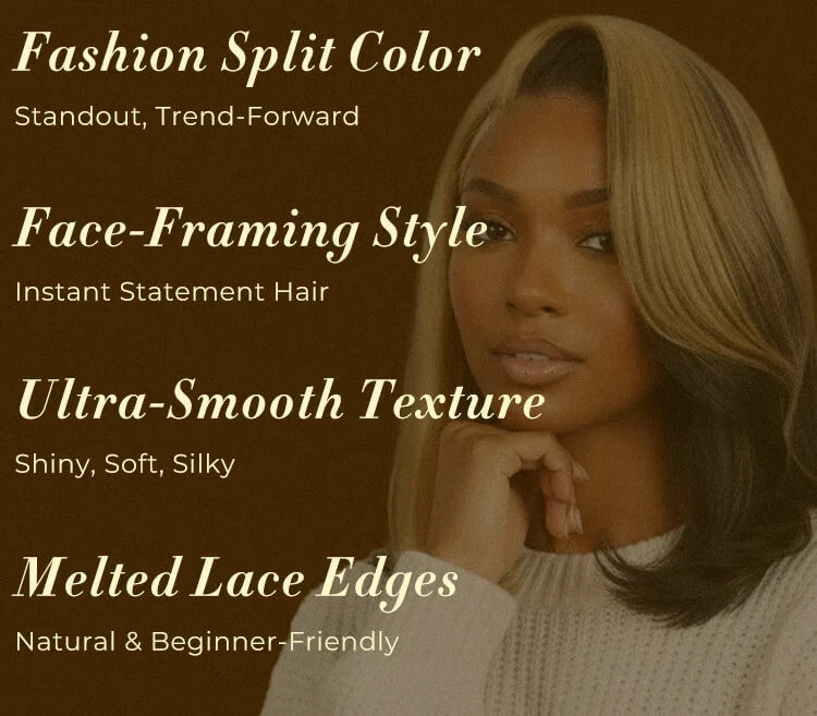 Honey Blonde Skunk Stripe Straight Hair 13x4 Lace Frontal Ready & Go Wigs