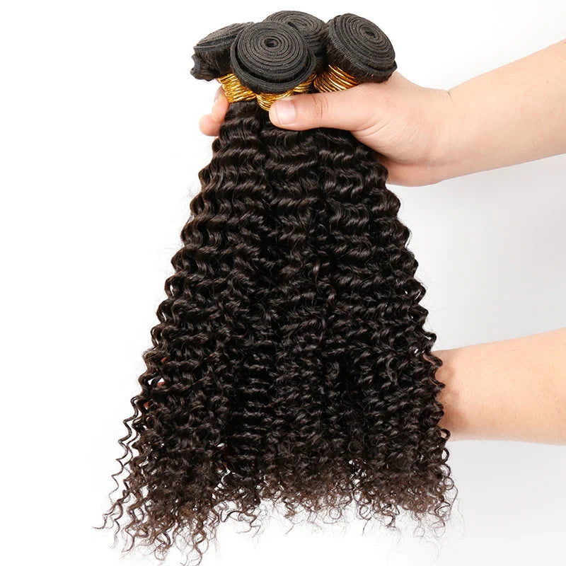 Kinky Curly Hair Bundle Weft Steaming processed 9A Virgin Human Hair Black