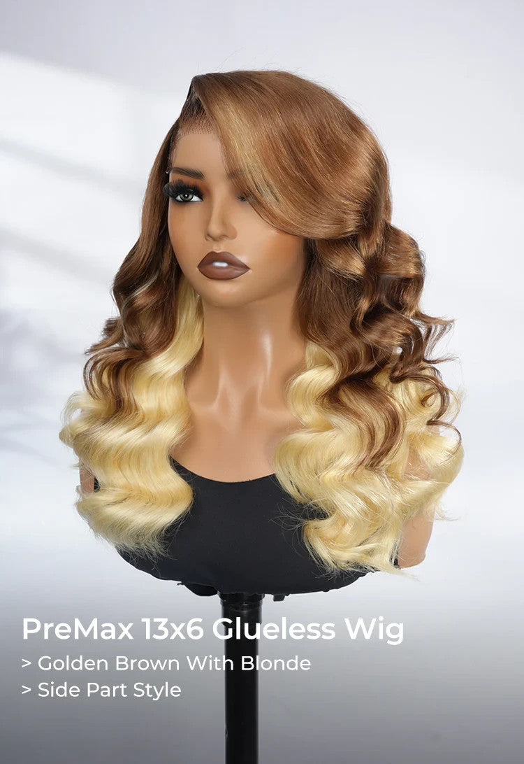 Caramel Brown With Blonde Ombre Loose Body Side Part 13x6 Lace Front Wig