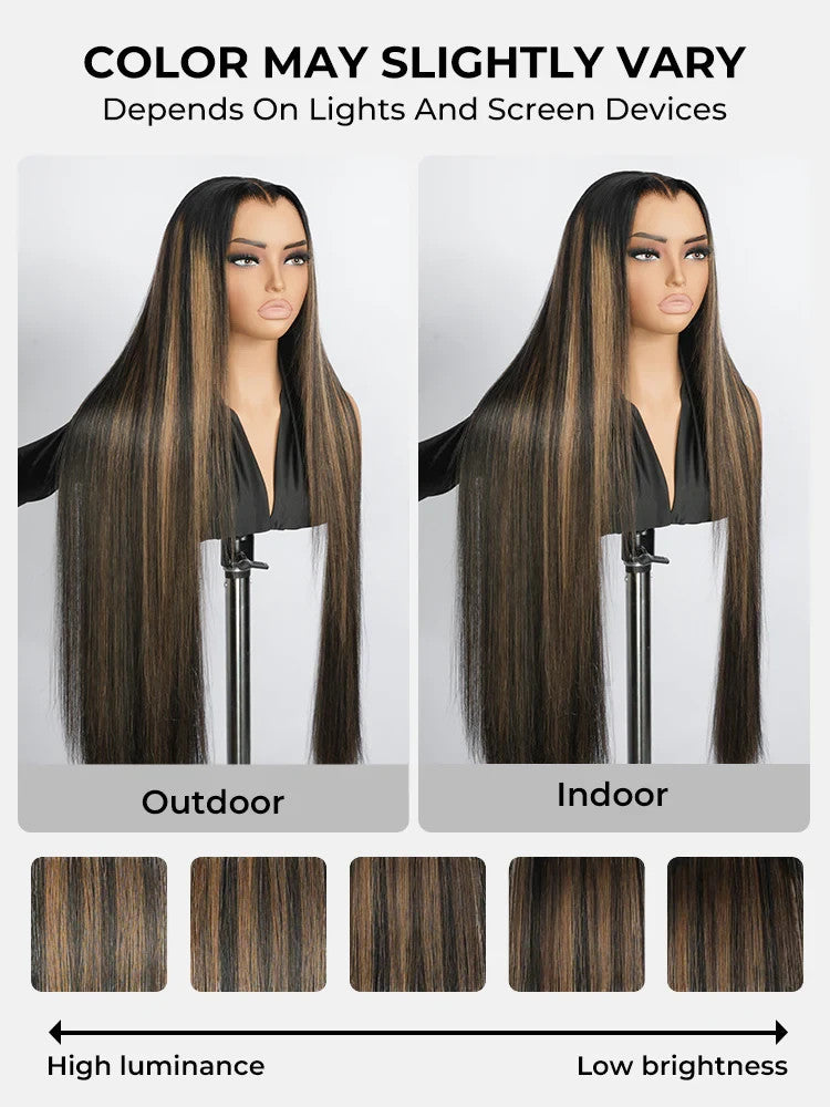 Ombre Blonde Highlight M Hairline Straight 13x6 Lace Front Wig Human Hair