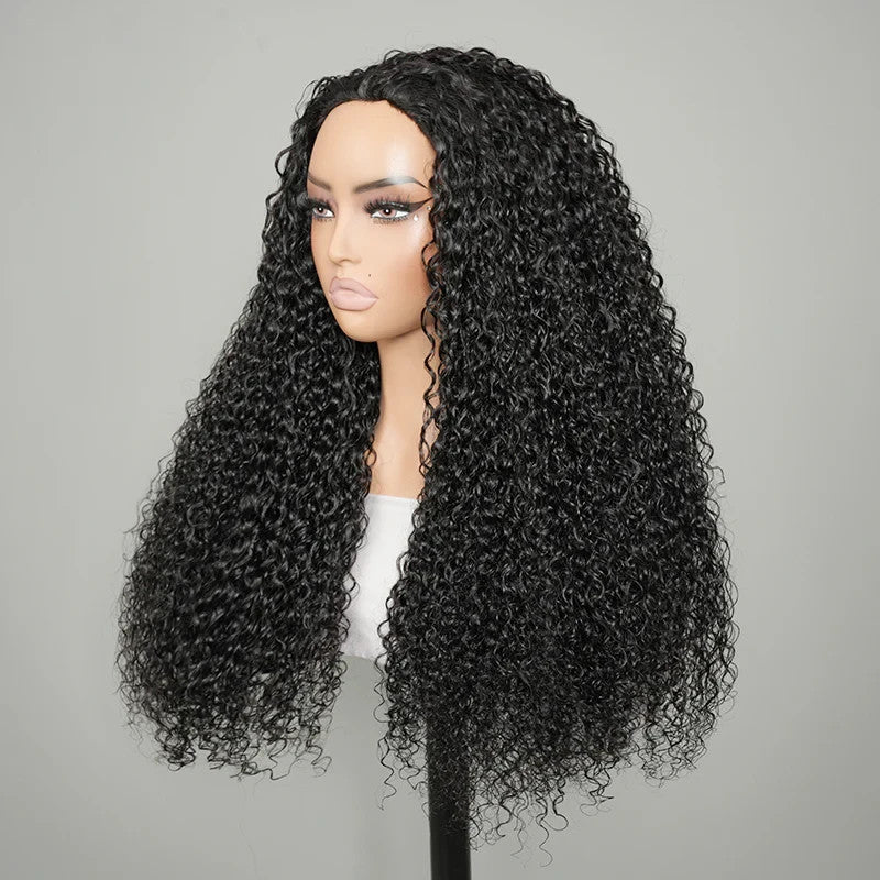 9A Virgin hair Curly Half Wig With Drawstring Flip Over Wig Natural Black