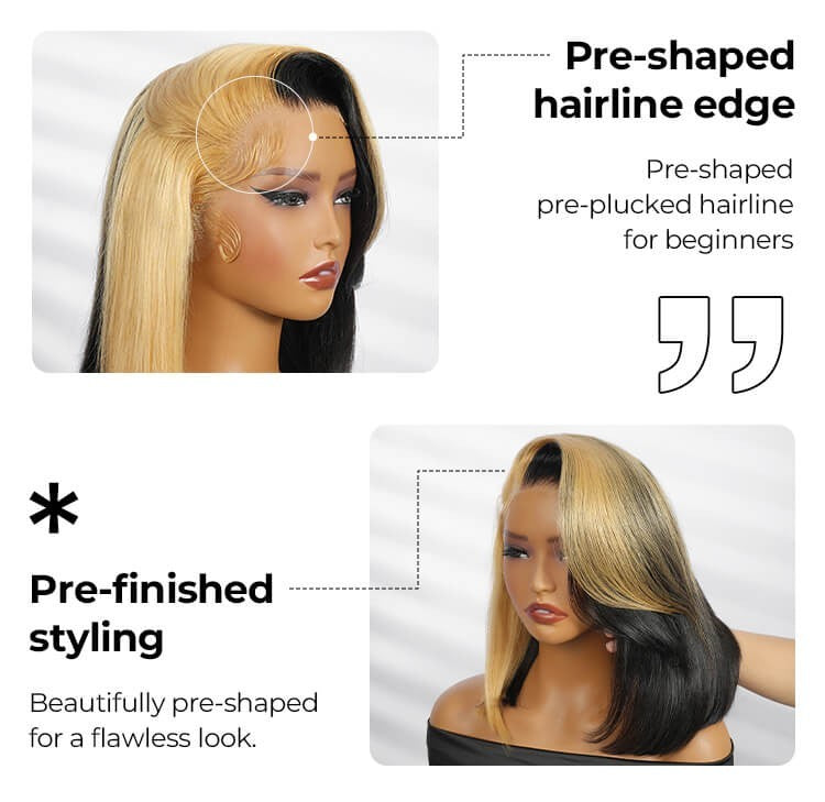 Honey Blonde Skunk Stripe Straight Hair 13x4 Lace Frontal Ready & Go Wigs